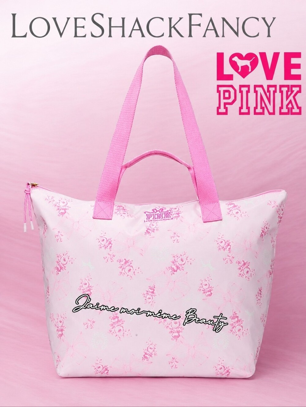 LOVESHACKFANCY ICONS × PINK (Coquette Bows & Roses) LARGE TOTE